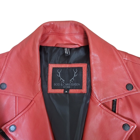 Bod & Christensen Red Oversized Irida Leather Moto Jacket - Picture 3 of 12
